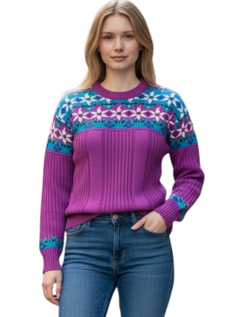 Vintage Demetre 100% Virgin Wool Ski Sweater Nordic Fair Isle Retro Alpine M